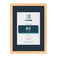 Pine A2 picture frame with a Pacific Blue mount for an A3 photo