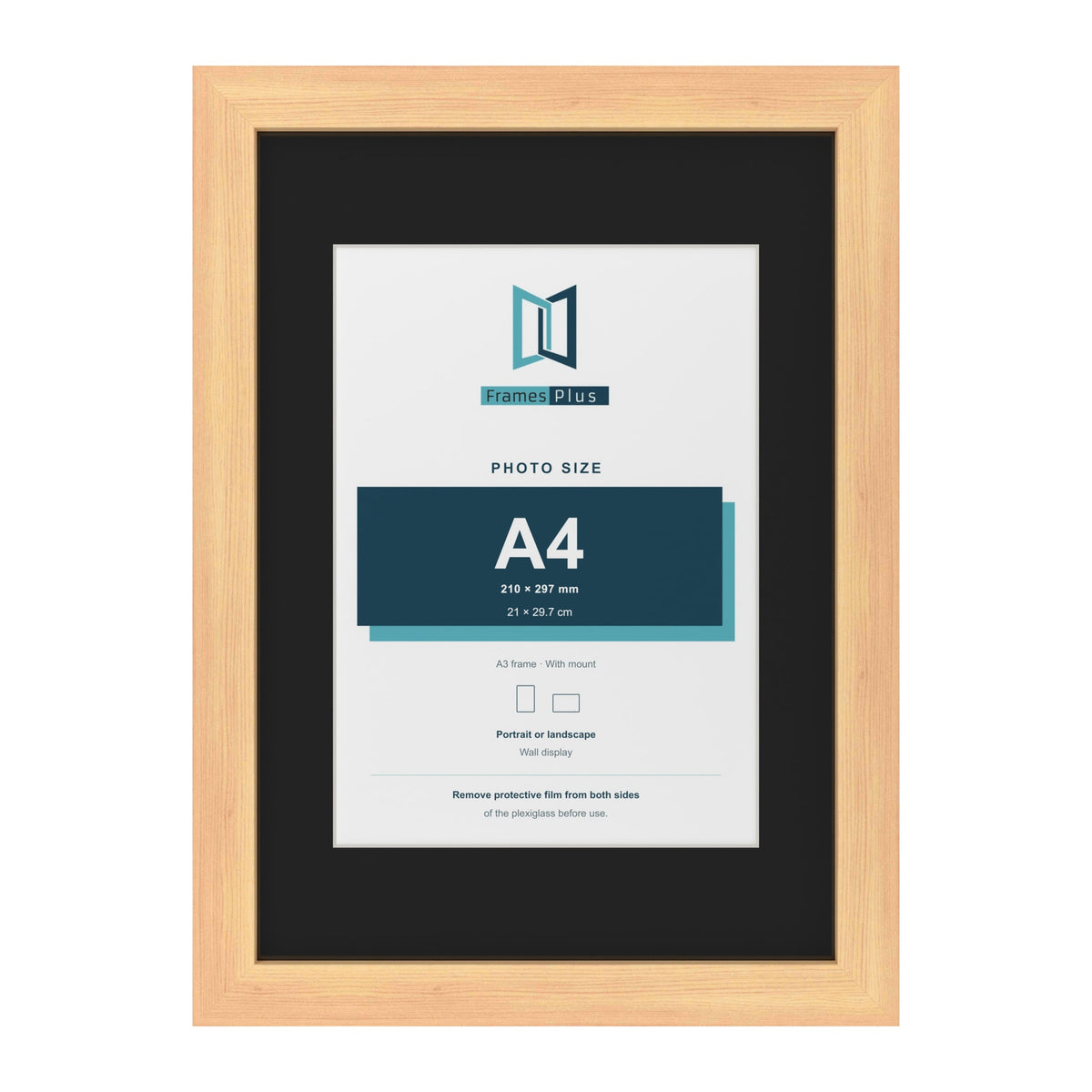 Pine A3 picture frame with a black mount for an A4 photo