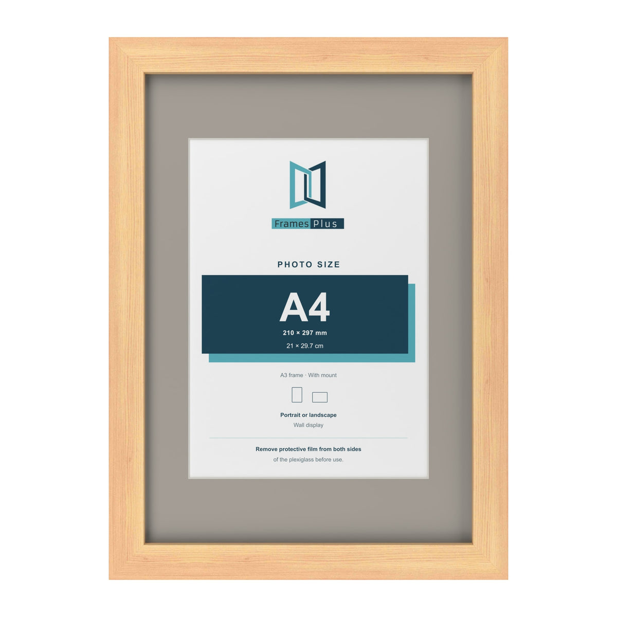 Pine A3 picture frame with a Dawn Grey mount for an A4 photo