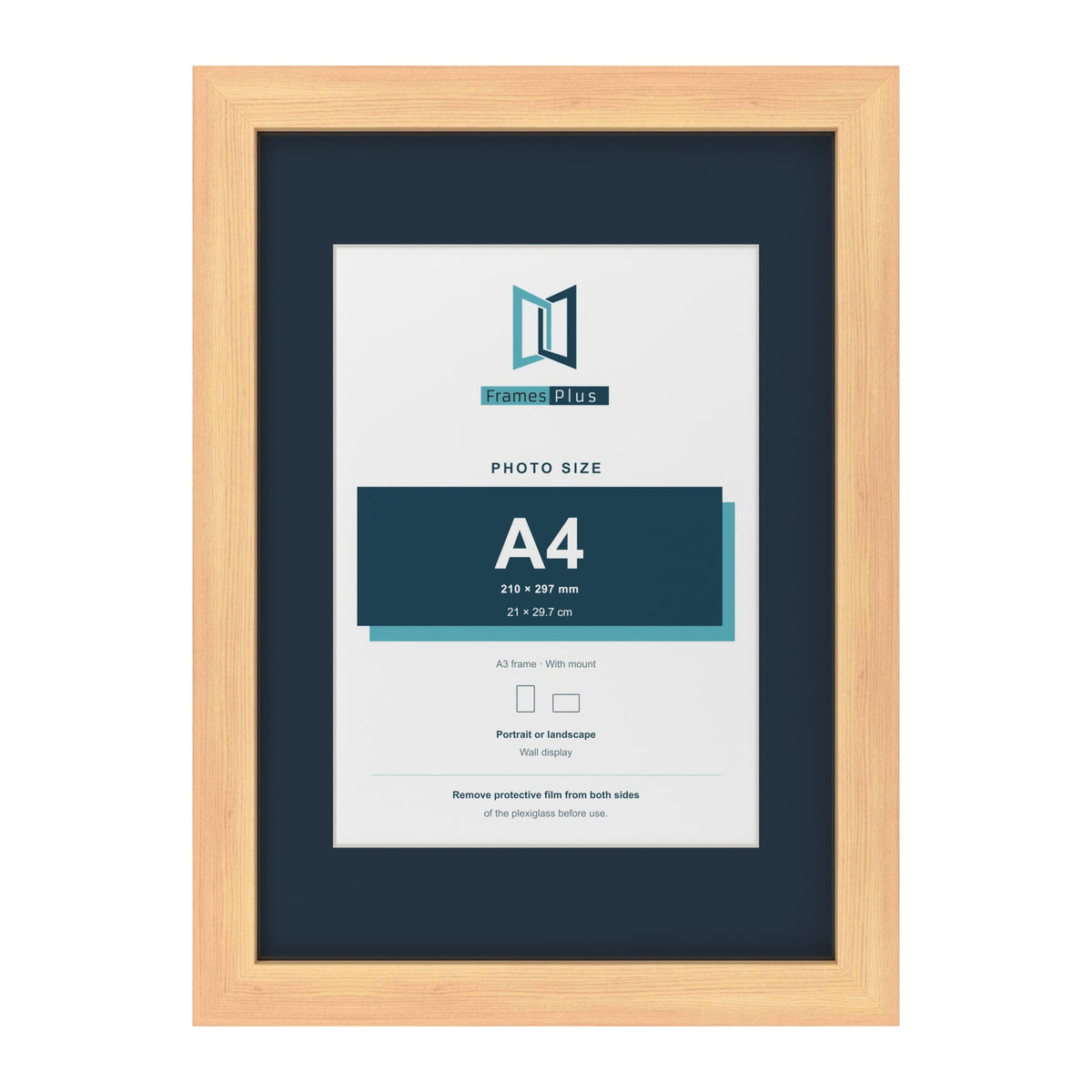 Pine A3 picture frame with a Pacific Blue mount for an A4 photo