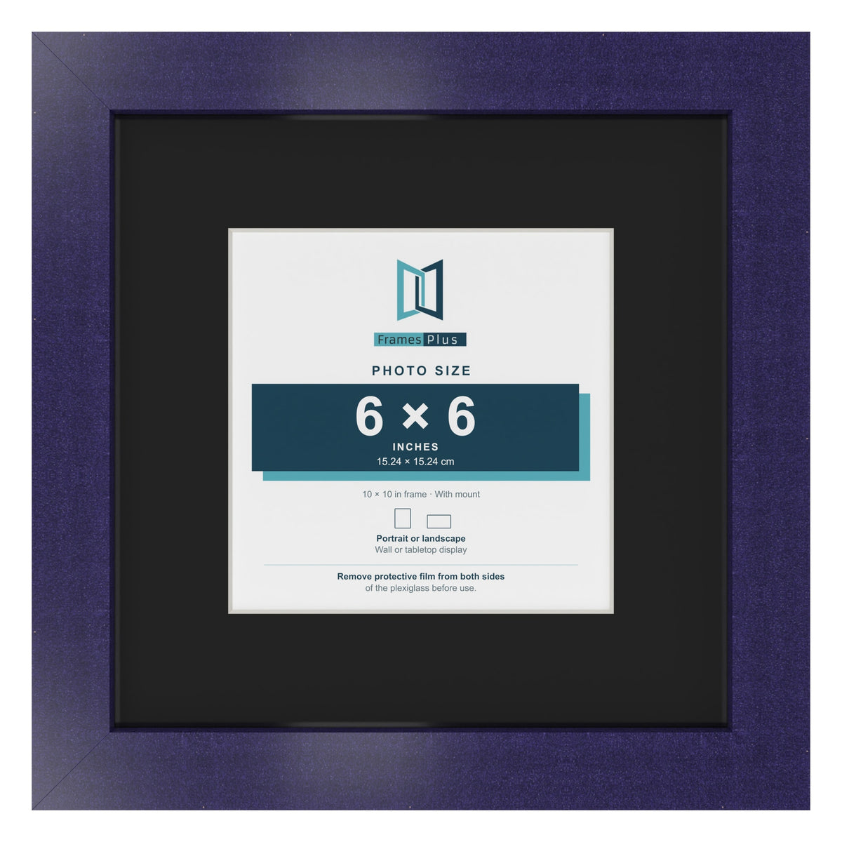 Purple 10 x 10 inch picture frame with a black mount for a 6 x 6 inch photo