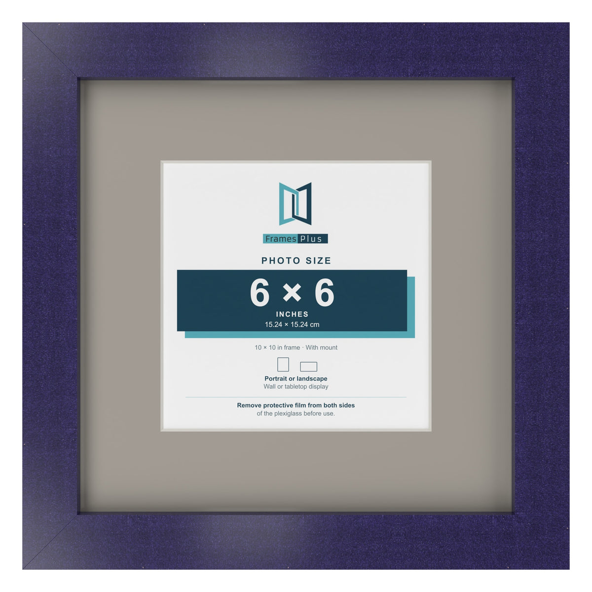 Purple 10 x 10 inch picture frame with a Dawn Grey mount for a 6 x 6 inch photo