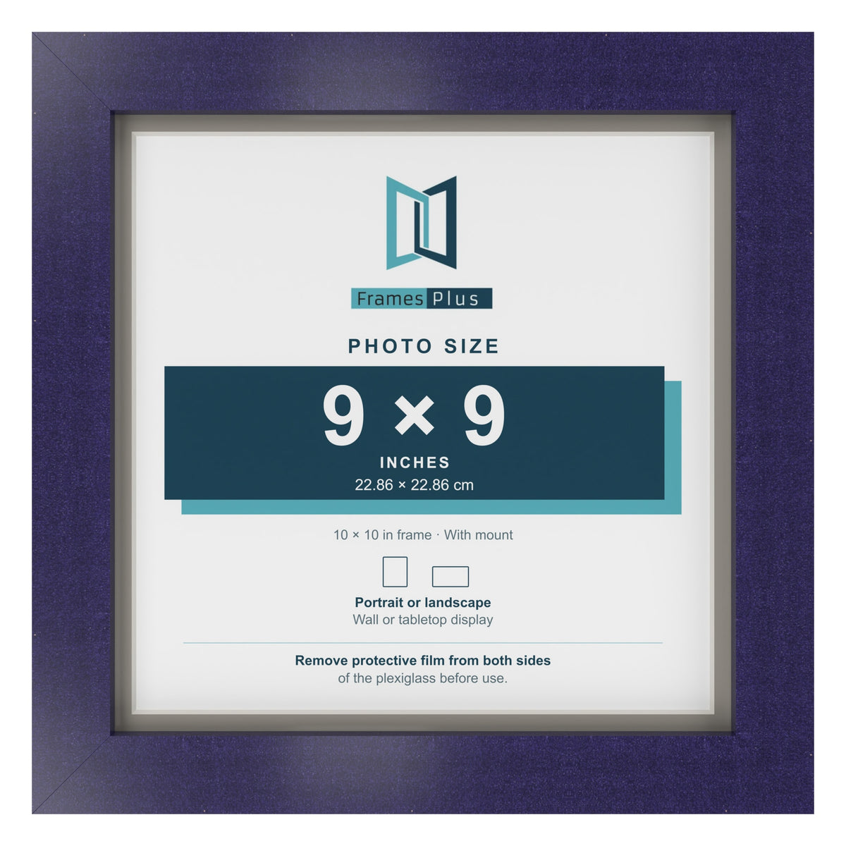 Purple 10 x 10 inch picture frame with a Dawn Grey mount for a 9 x 9 inch photo