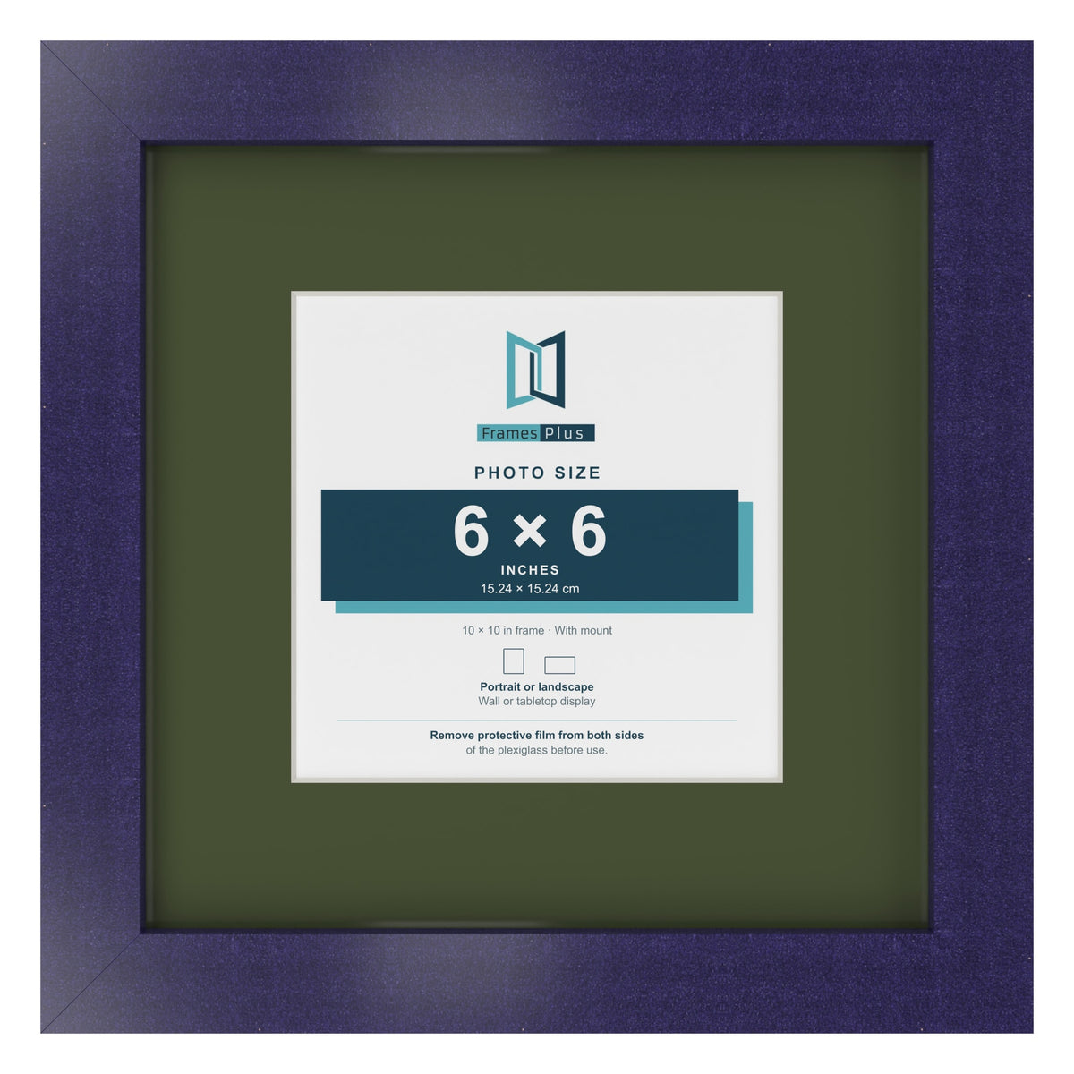 Purple 10 x 10 inch picture frame with a green mount for a 6 x 6 inch photo