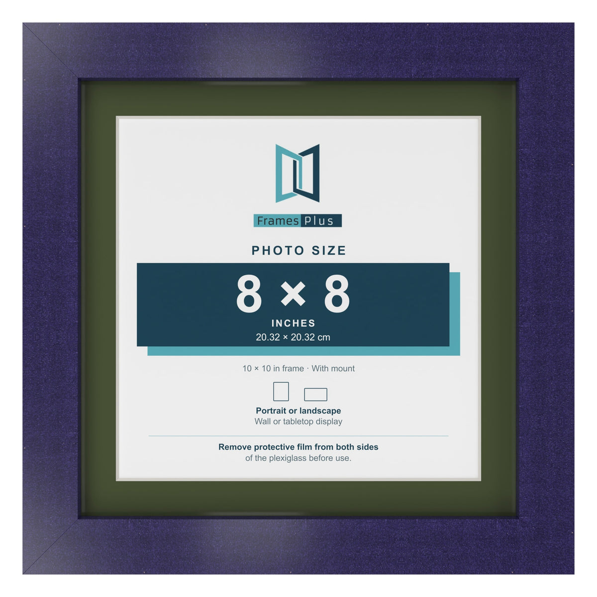 Purple 10 x 10 inch picture frame with a green mount for an 8 x 8 inch photo