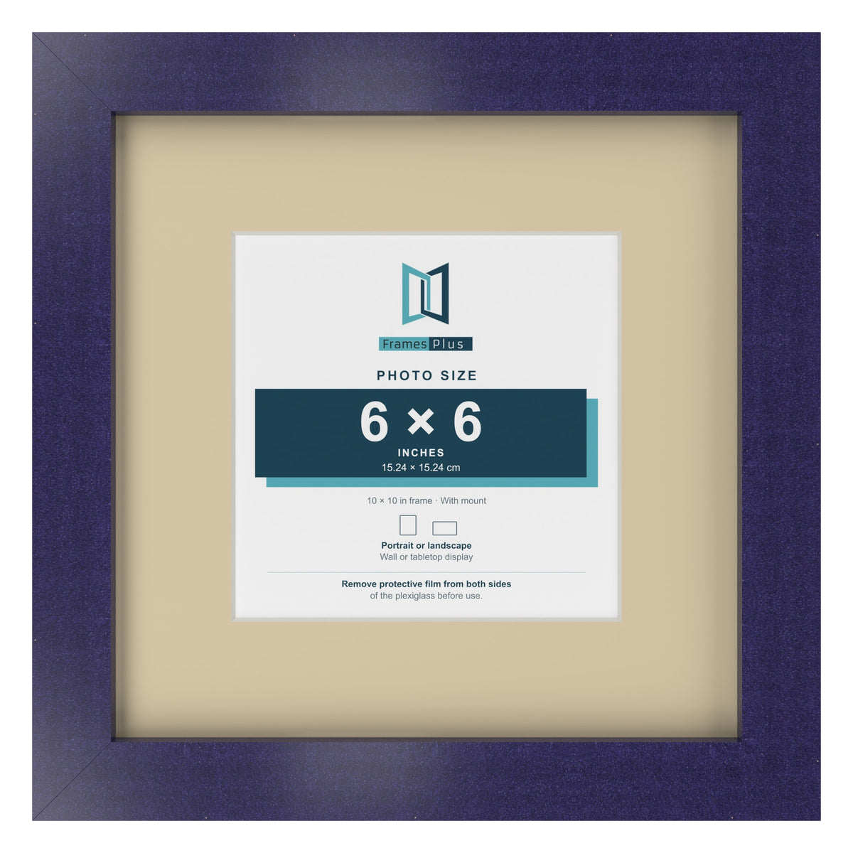 Purple 10 x 10 inch picture frame with an ivory mount for a 6 x 6 inch photo