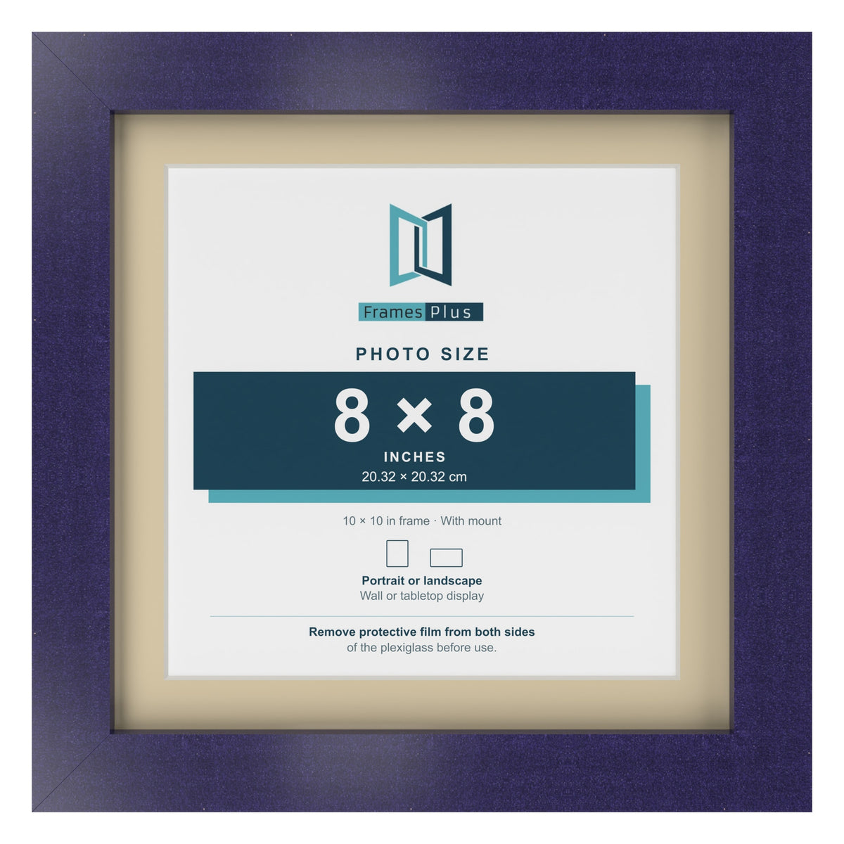Purple 10 x 10 inch picture frame with an ivory mount for an 8 x 8 inch photo