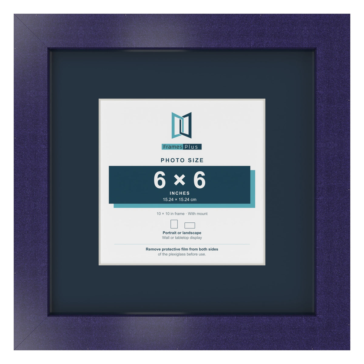 Purple 10 x 10 inch picture frame with a Pacific Blue mount for a 6 x 6 inch photo