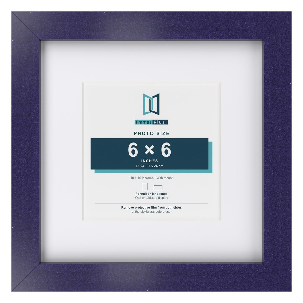 Purple 10 x 10 inch picture frame with a white mount for a 6 x 6 inch photo