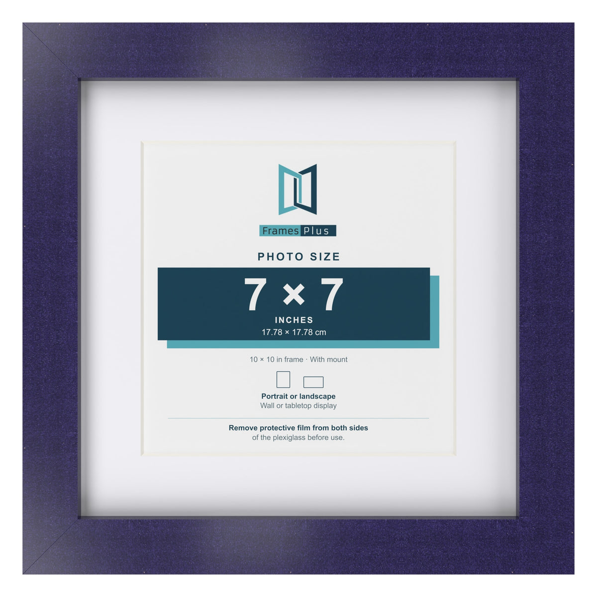 Purple 10 x 10 inch picture frame with a white mount for a 7 x 7 inch photo