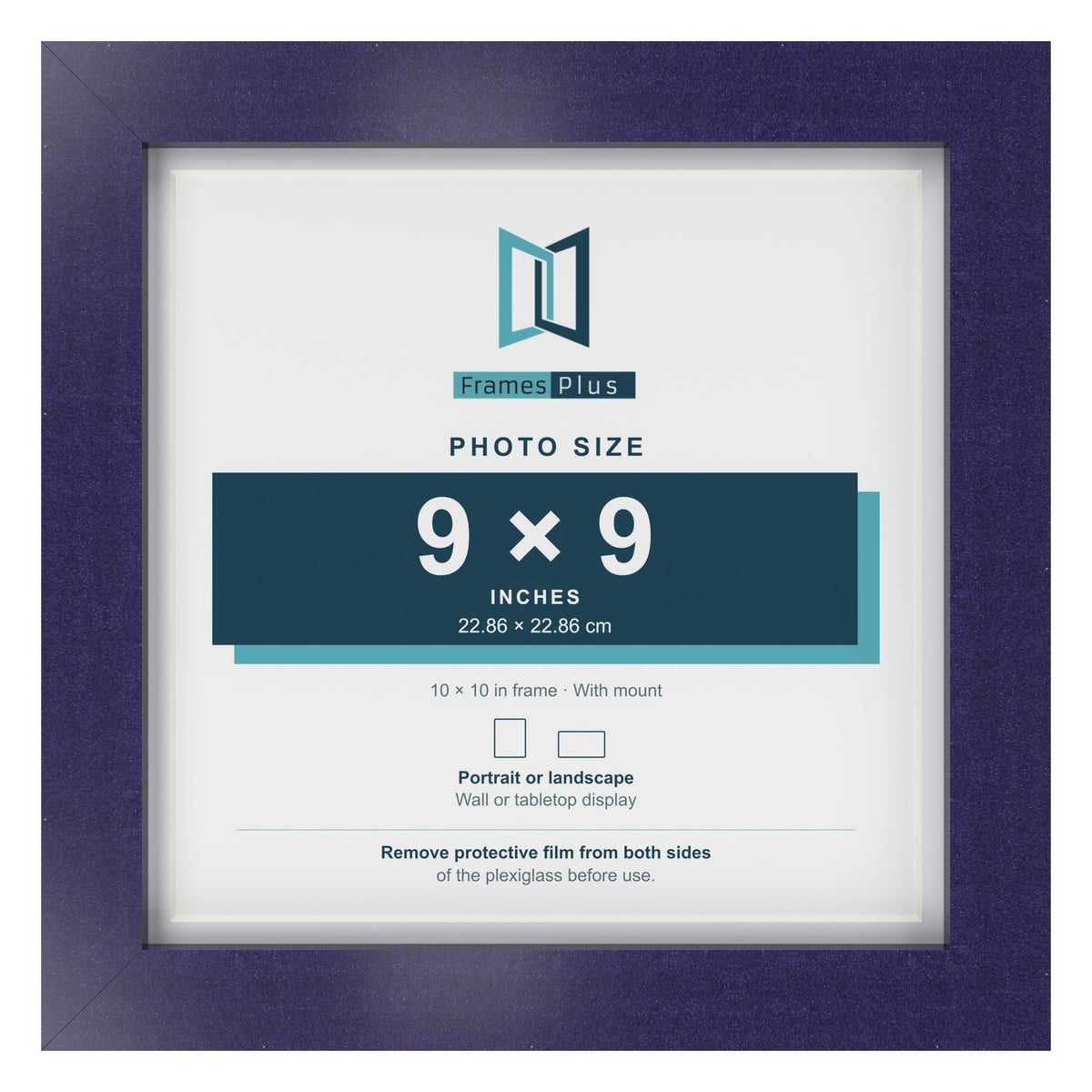Purple 10 x 10 inch picture frame with a white mount for a 9 x 9 inch photo