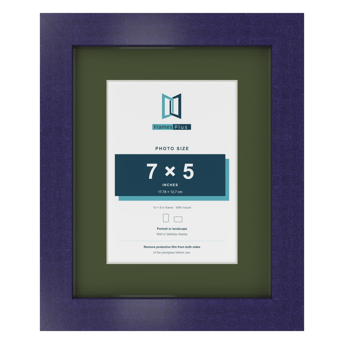Purple 10 x 8 inch picture frame with a green mount for a 7 x 5 inch photo