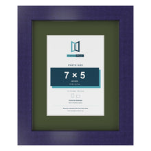 Purple 10 x 8 inch picture frame with a green mount for a 7 x 5 inch photo