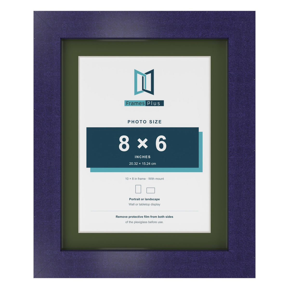 Purple 10 x 8 inch picture frame with a green mount for an 8 x 6 inch photo