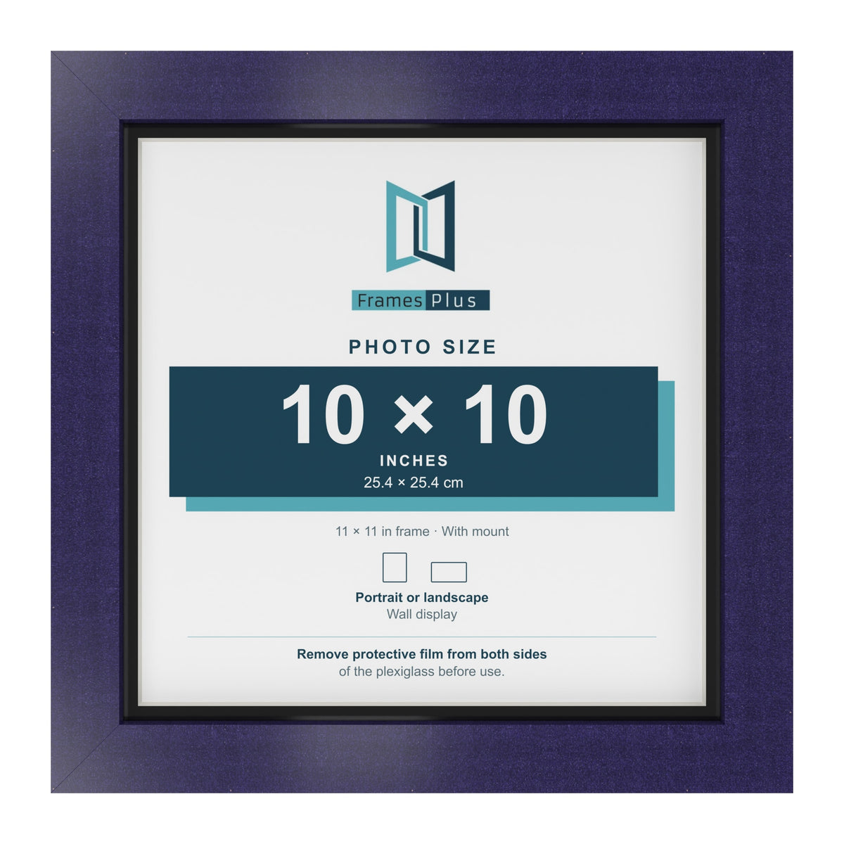 Purple 11 x 11 inch picture frame with a black mount for a 10 x 10 inch photo