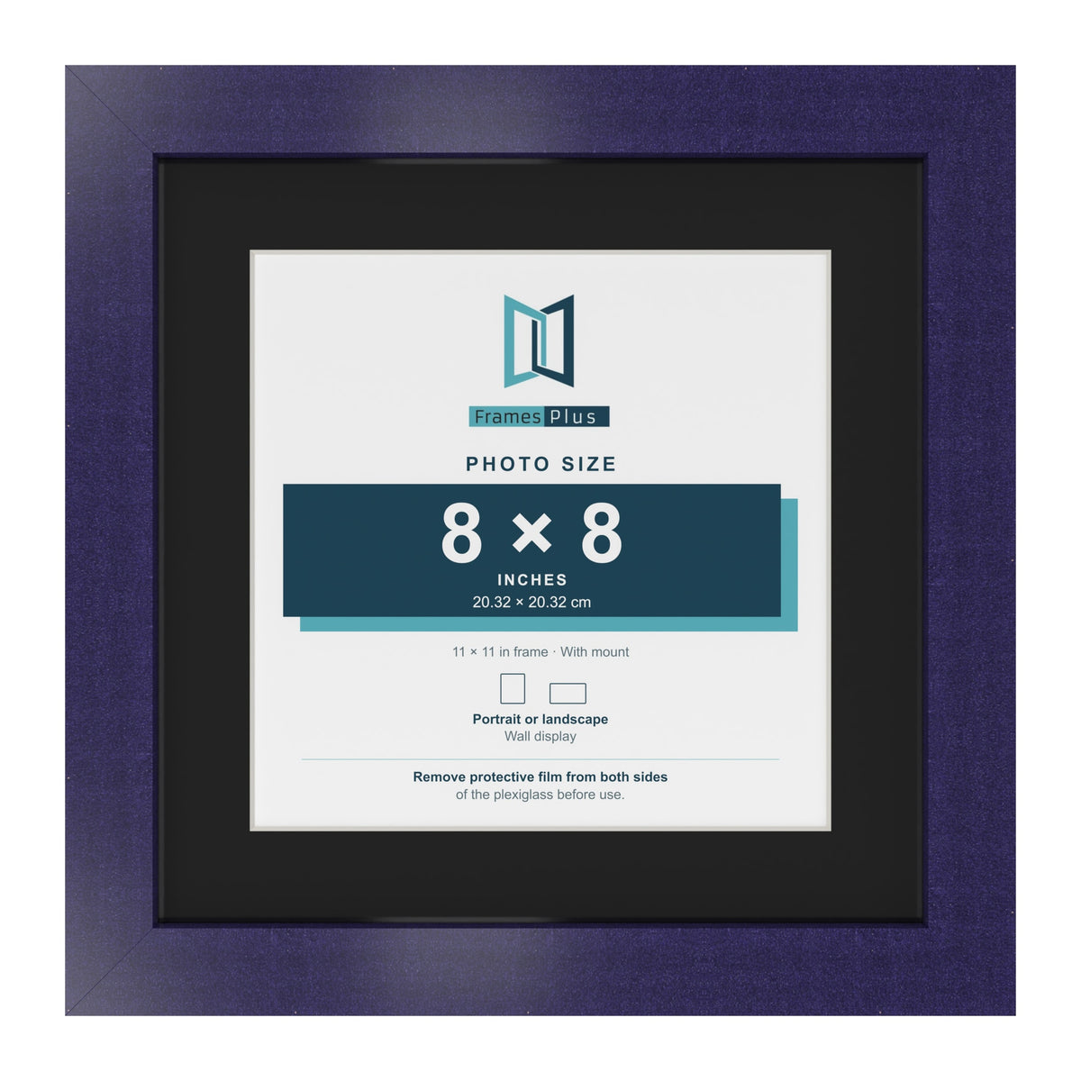 Purple 11 x 11 inch picture frame with a black mount for an 8 x 8 inch photo