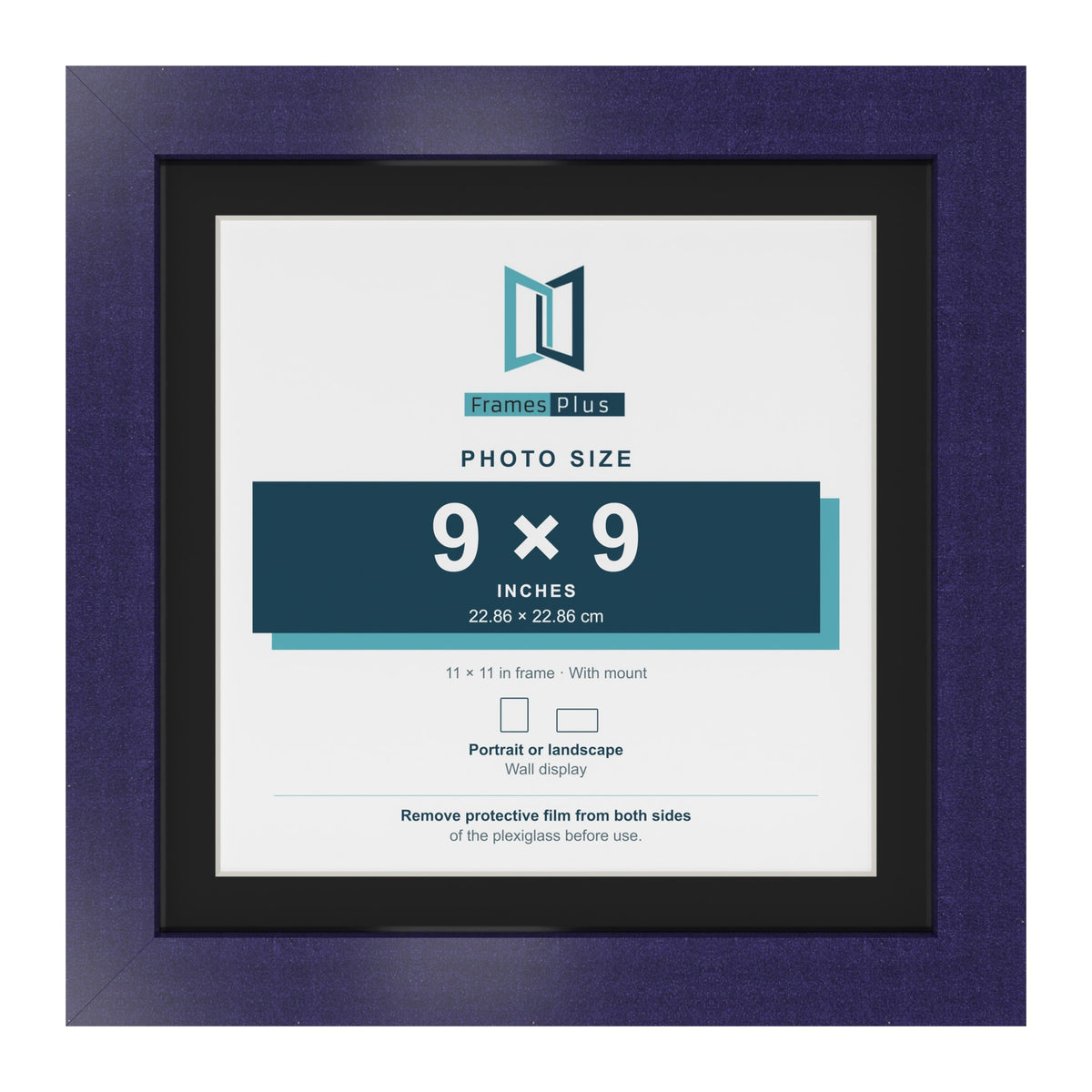 Purple 11 x 11 inch picture frame with a black mount for a 9 x 9 inch photo