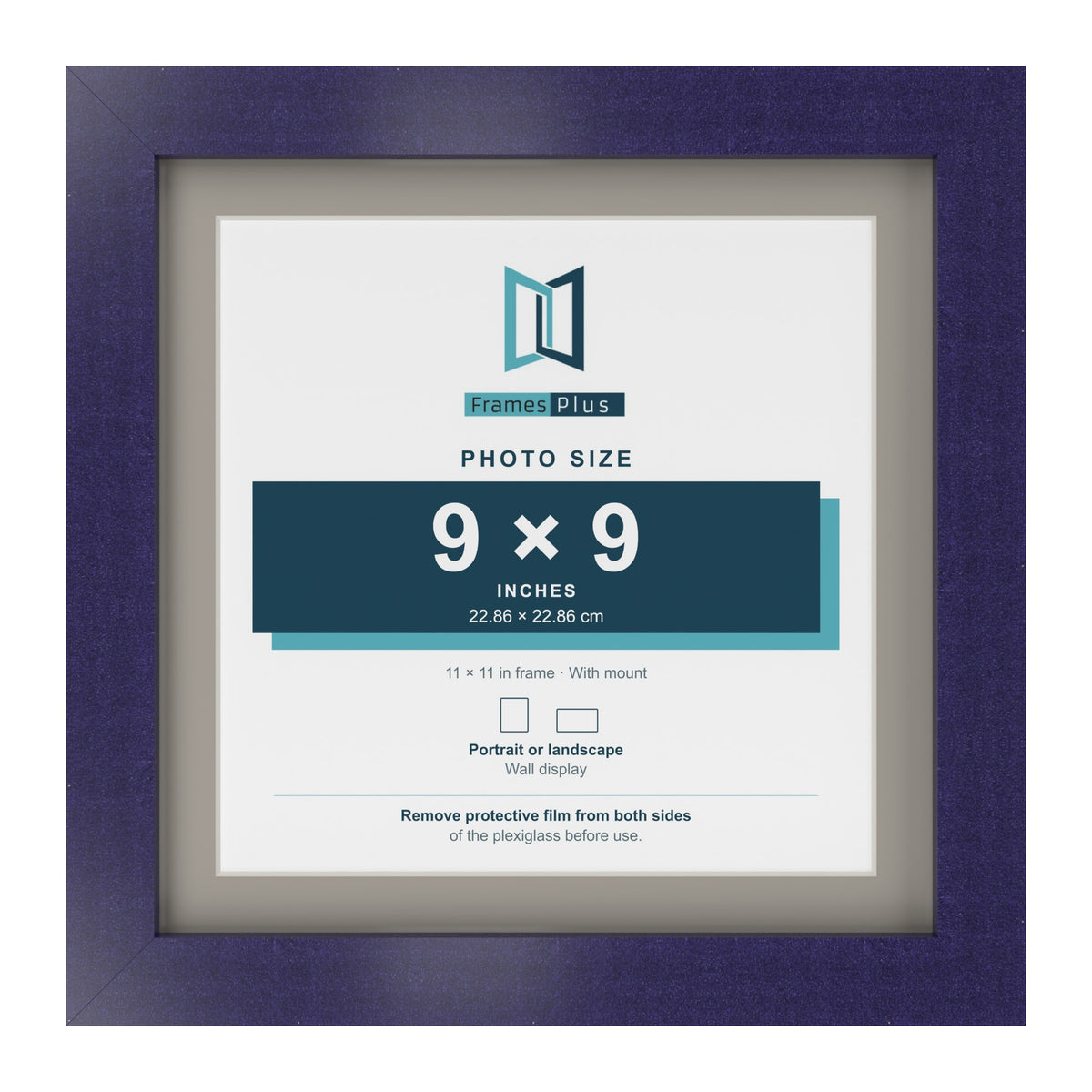 Purple 11 x 11 inch picture frame with a Dawn Grey mount for a 9 x 9 inch photo