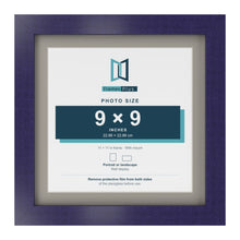Purple 11 x 11 inch picture frame with a Dawn Grey mount for a 9 x 9 inch photo