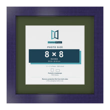 Purple 11 x 11 inch picture frame with a green mount for an 8 x 8 inch photo