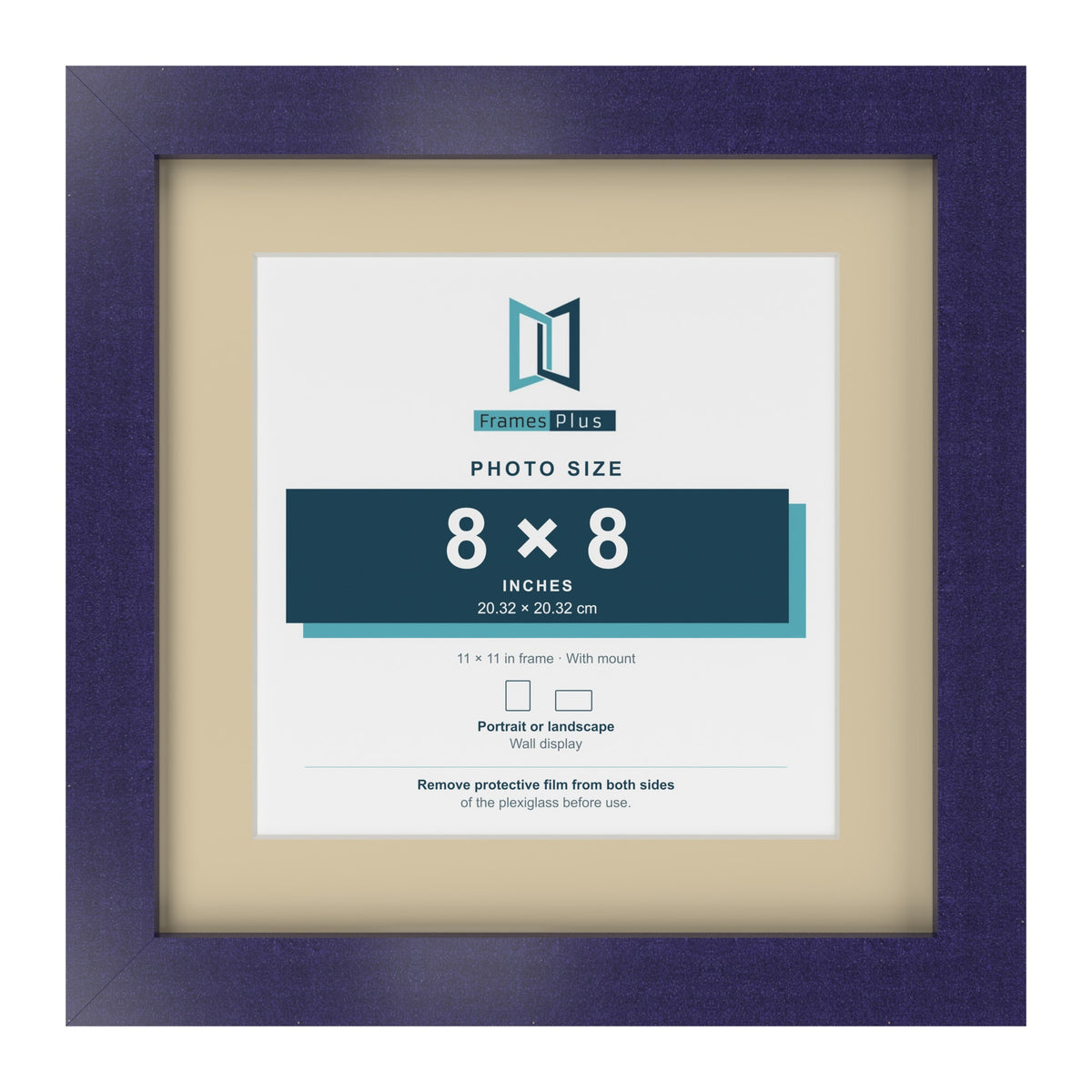 Purple 11 x 11 inch picture frame with an ivory mount for an 8 x 8 inch photo