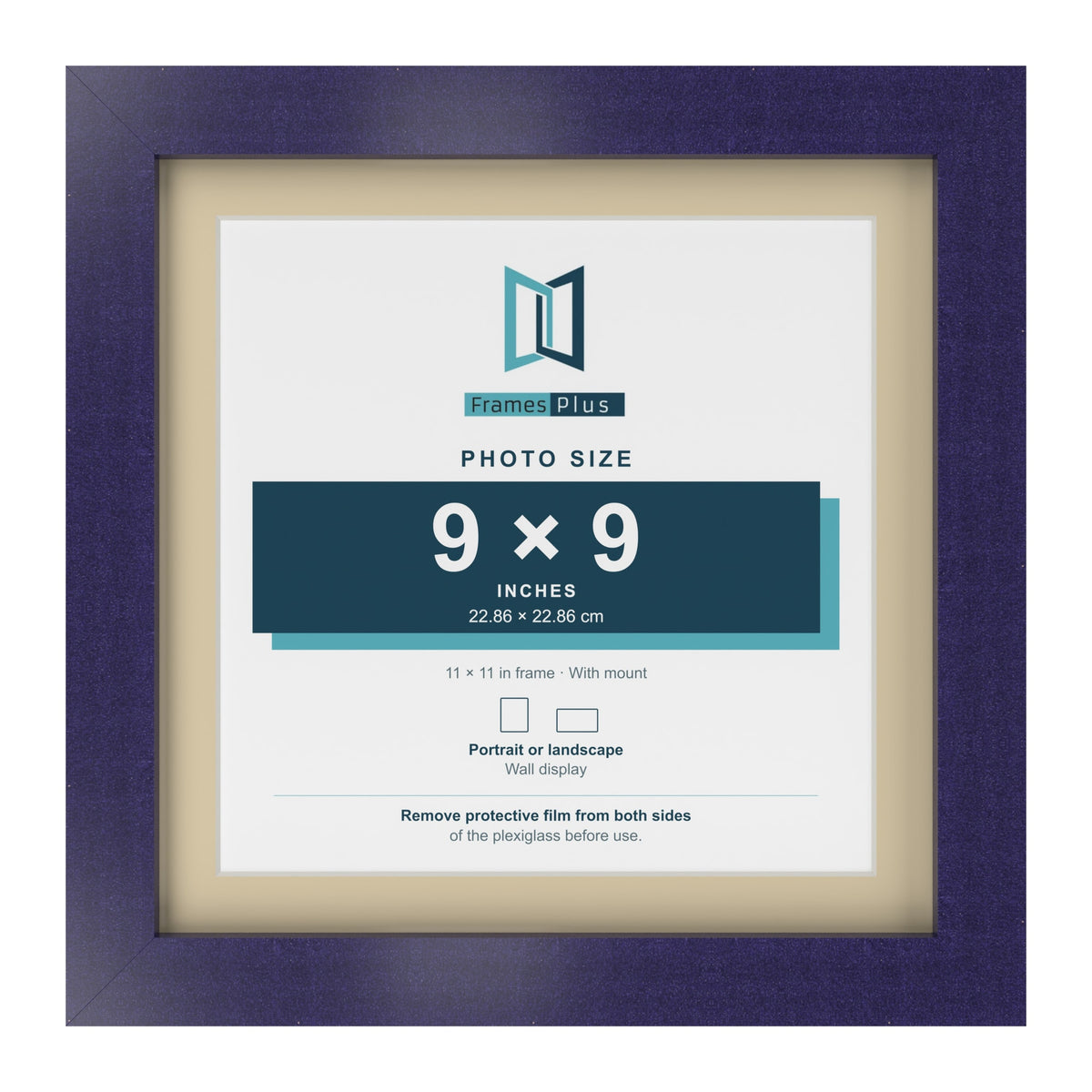 Purple 11 x 11 inch picture frame with an ivory mount for a 9 x 9 inch photo