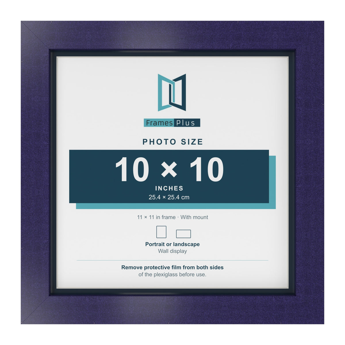 Purple 11 x 11 inch picture frame with a Pacific Blue mount for a 10 x 10 inch photo