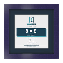 Purple 11 x 11 inch picture frame with a Pacific Blue mount for an 8 x 8 inch photo
