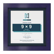 Purple 11 x 11 inch picture frame with a Pacific Blue mount for a 9 x 9 inch photo