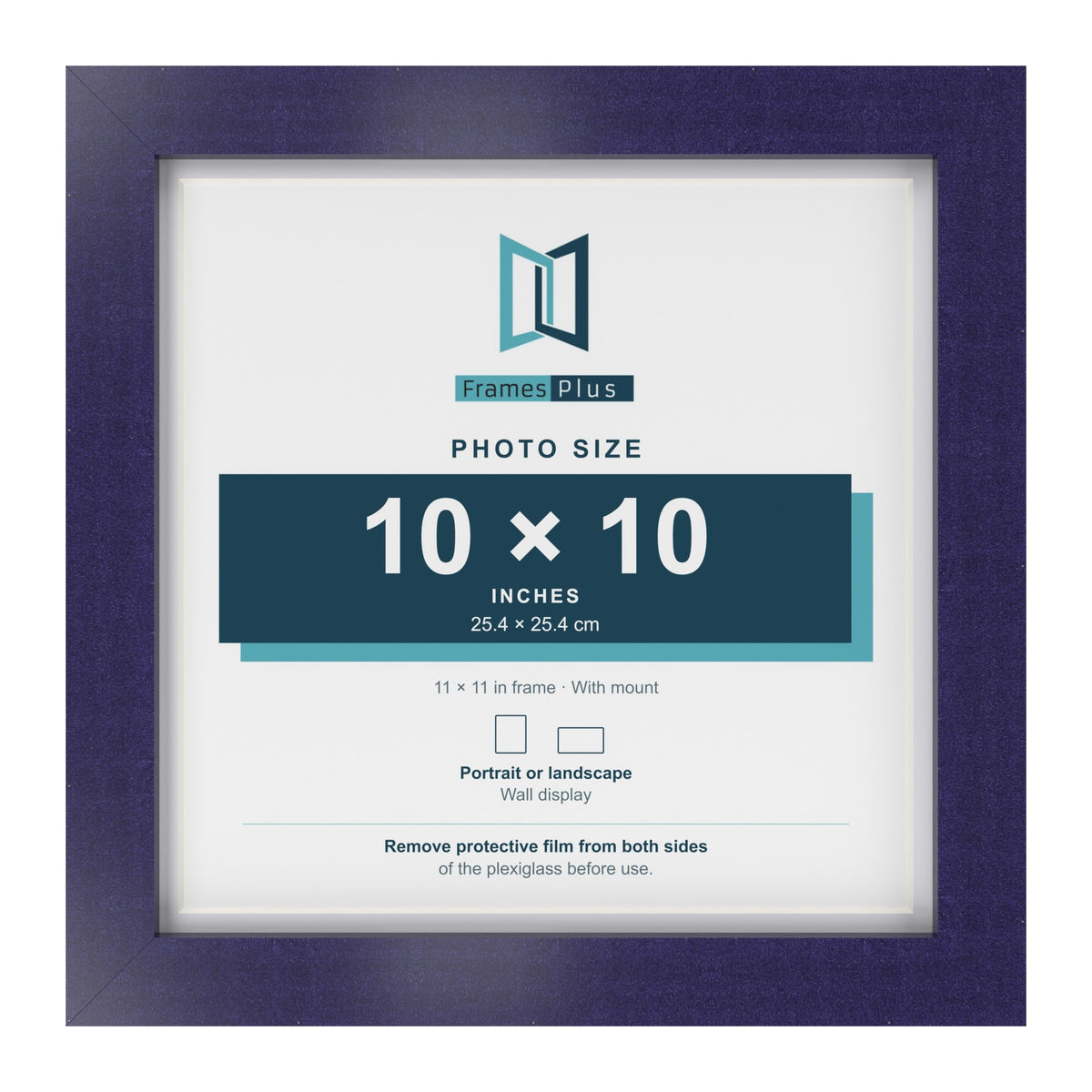 Purple 11 x 11 inch picture frame with a white mount for a 10 x 10 inch photo
