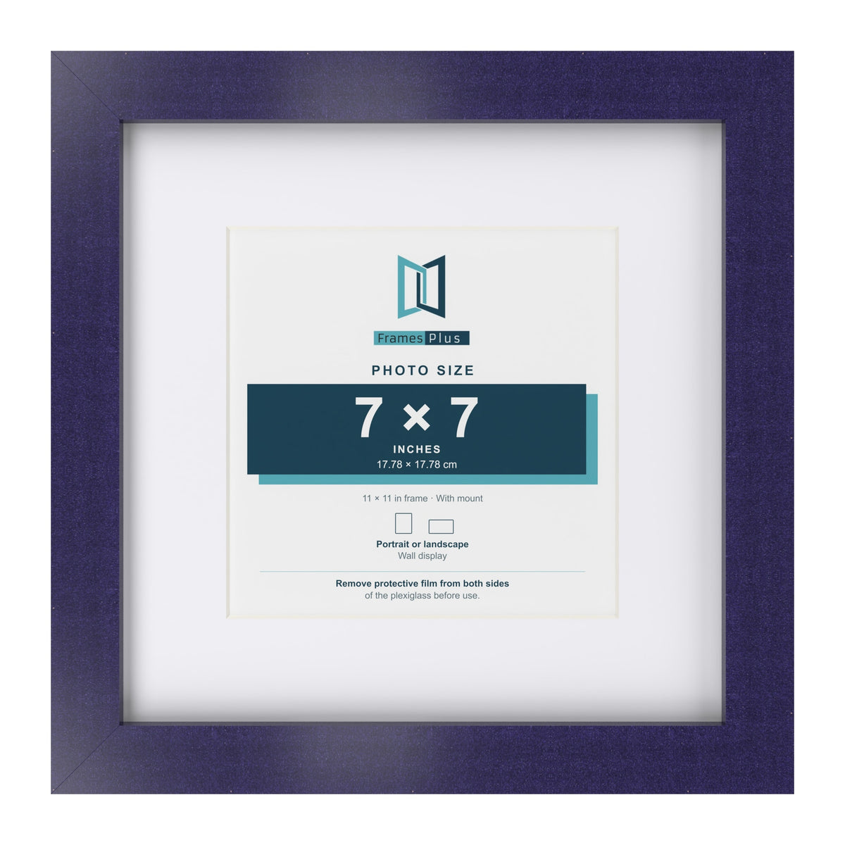 Purple 11 x 11 inch picture frame with a white mount for a 7 x 7 inch photo
