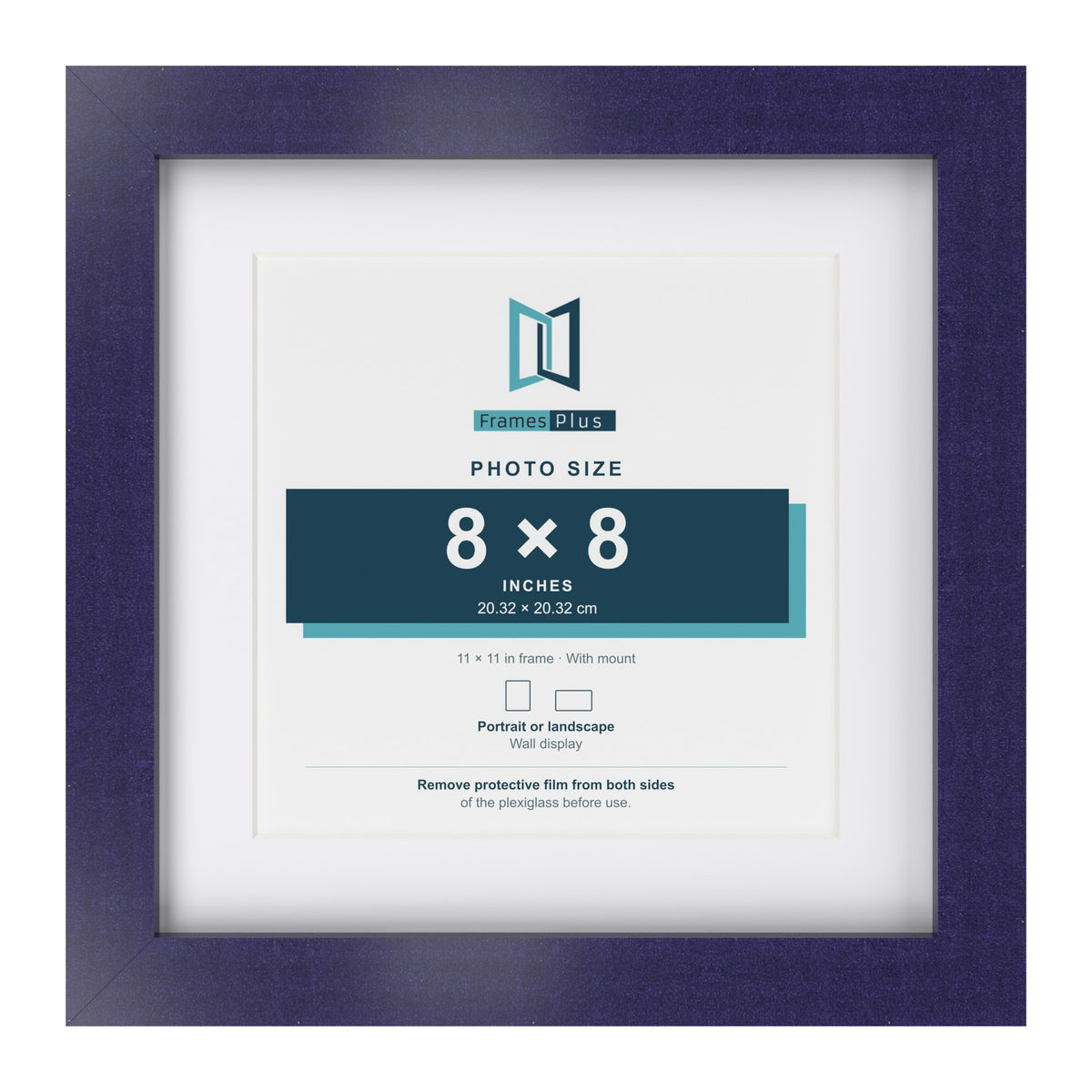Purple 11 x 11 inch picture frame with a white mount for a 8 x 8 inch photo