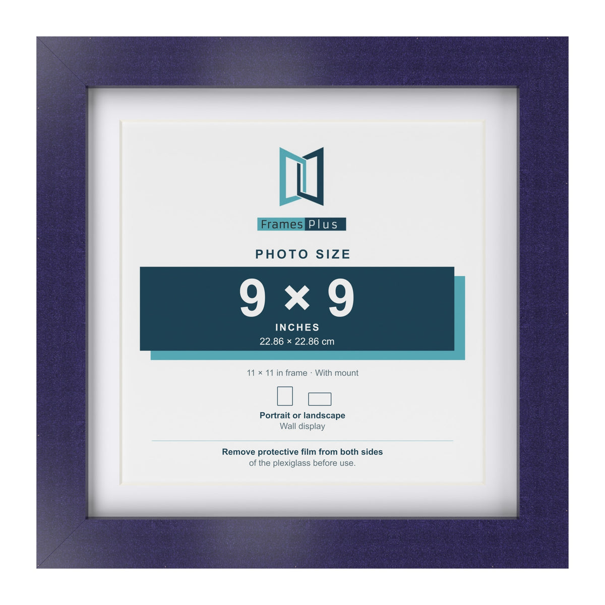 Purple 11 x 11 inch picture frame with a white mount for a 9 x 9 inch photo