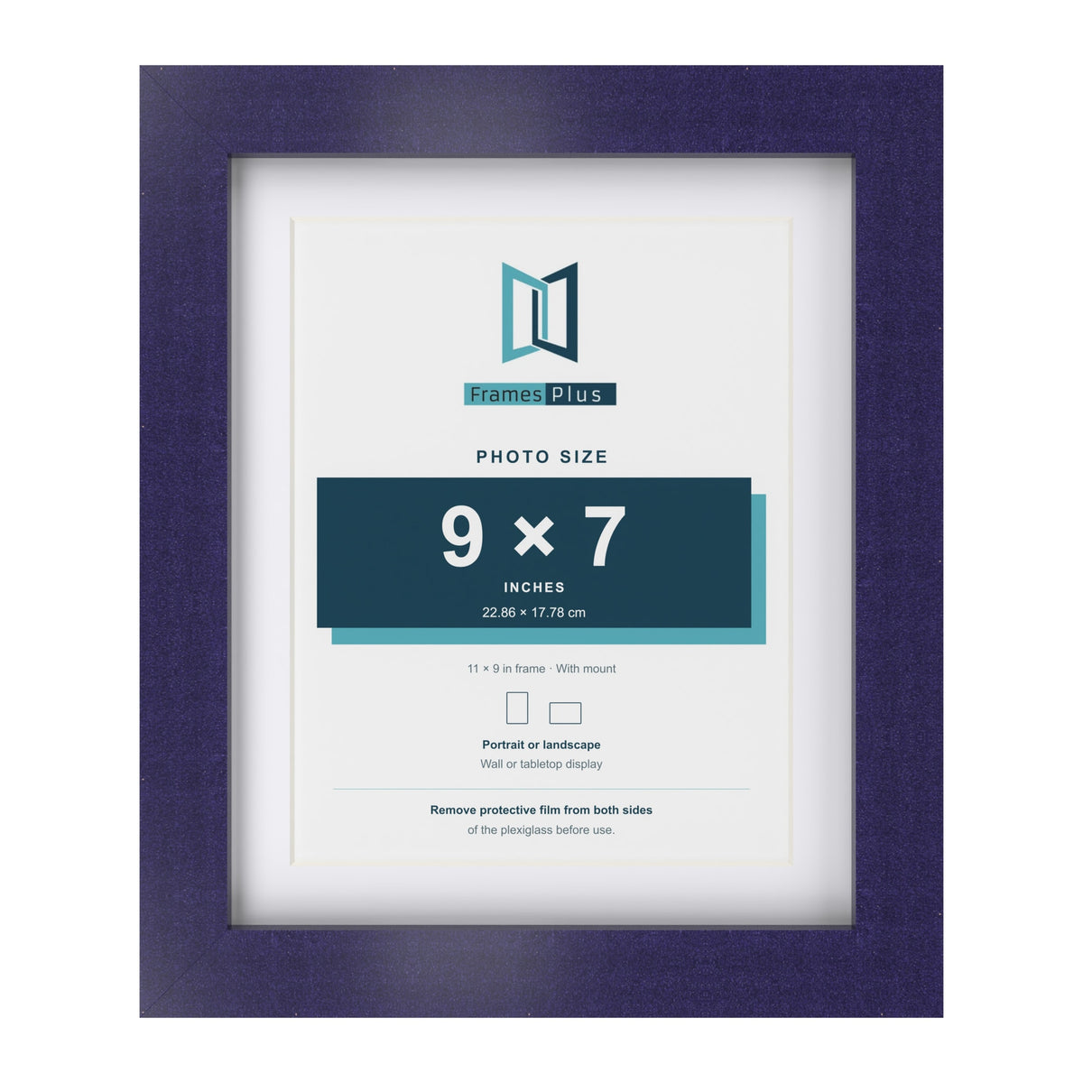 Purple 11 x 9 inch picture frame with a white mount for a 9 x 7 inch photo