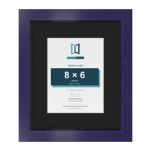 Purple 12 x 10 inch picture frame with a black mount for an 8 x 6 inch photo