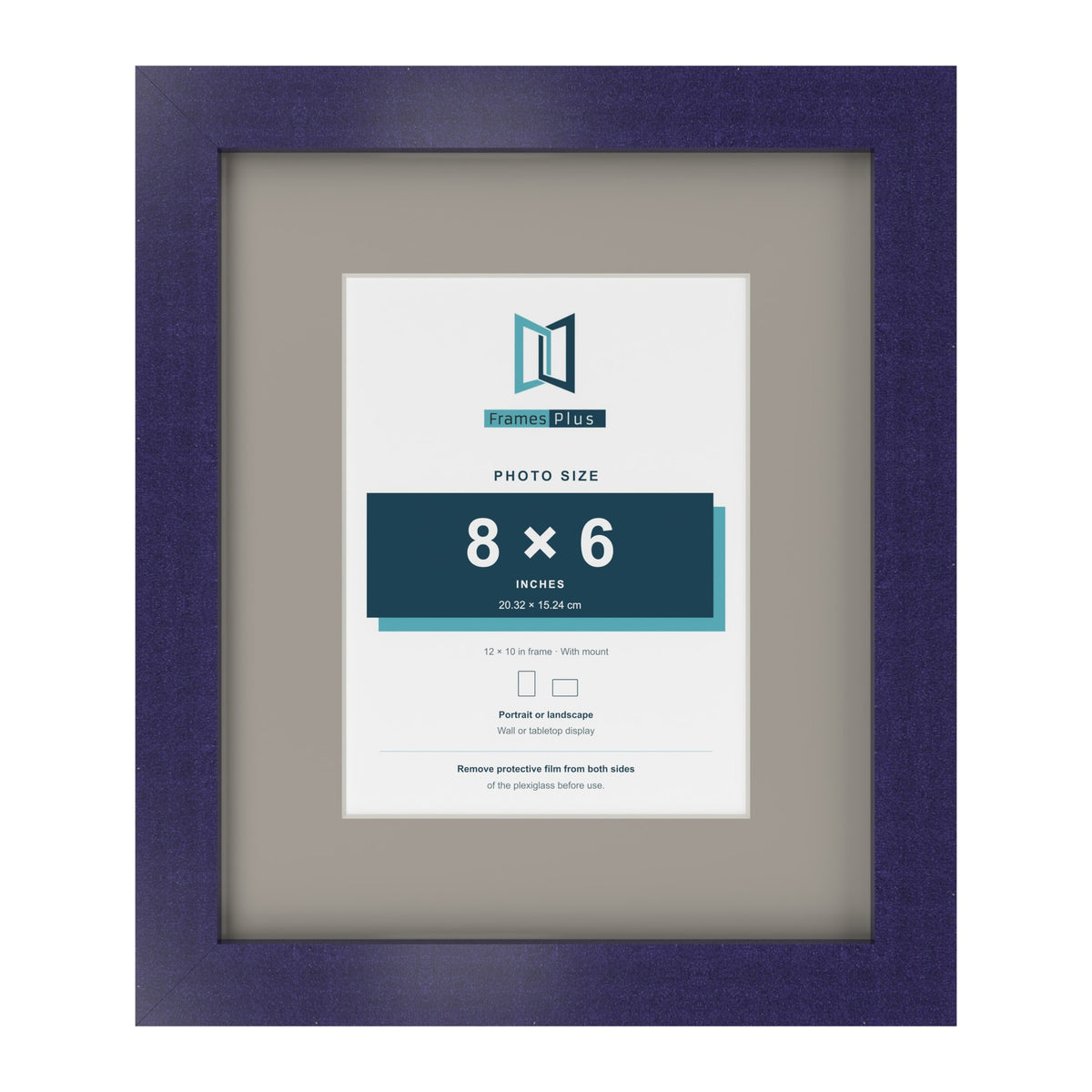 Purple 12 x 10 inch picture frame with a Dawn Grey mount for an 8 x 6 inch photo