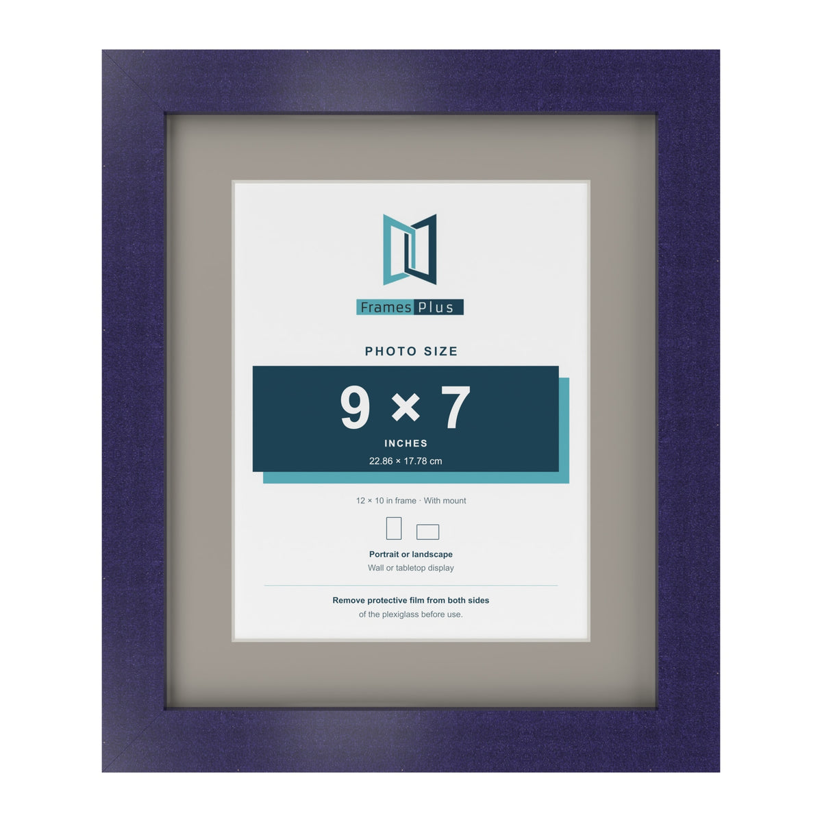 Purple 12 x 10 inch picture frame with a Dawn Grey mount for a 9 x 7 inch photo