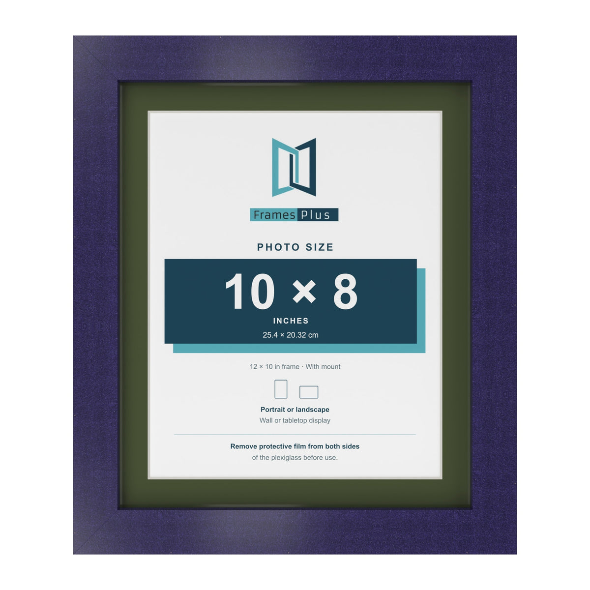 Purple 12 x 10 inch picture frame with a green mount for a 10 x 8 inch photo