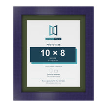 Purple 12 x 10 inch picture frame with a green mount for a 10 x 8 inch photo