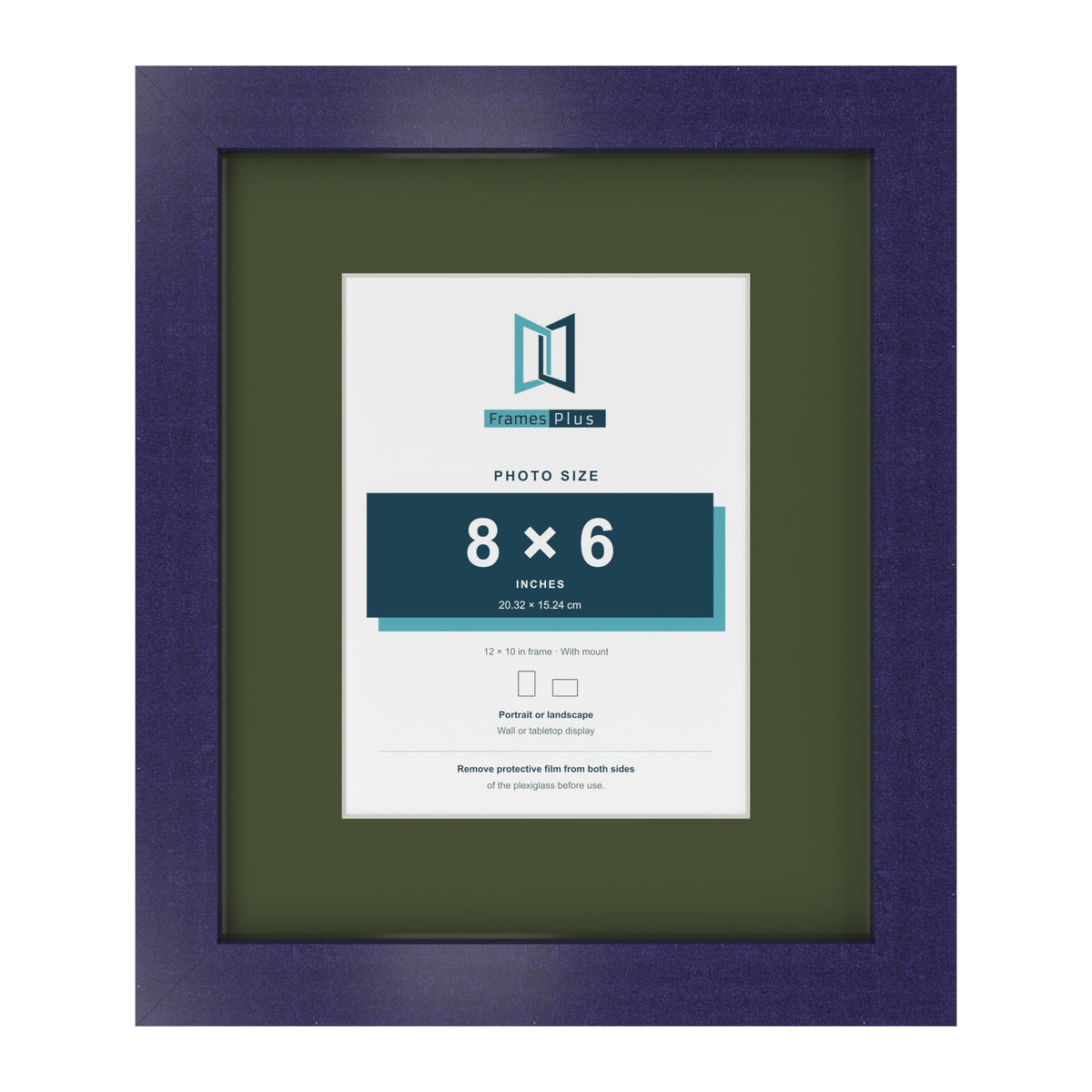 Purple 12 x 10 inch picture frame with a green mount for an 8 x 6 inch photo