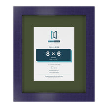 Purple 12 x 10 inch picture frame with a green mount for an 8 x 6 inch photo
