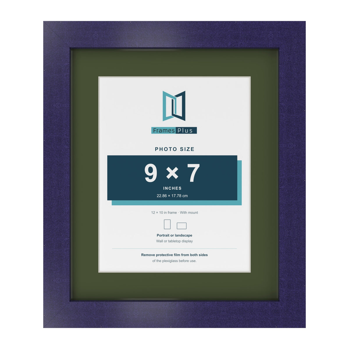 Purple 12 x 10 inch picture frame with a green mount for a 9 x 7 inch photo