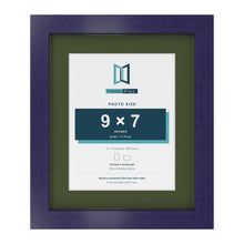 Purple 12 x 10 inch picture frame with a green mount for a 9 x 7 inch photo