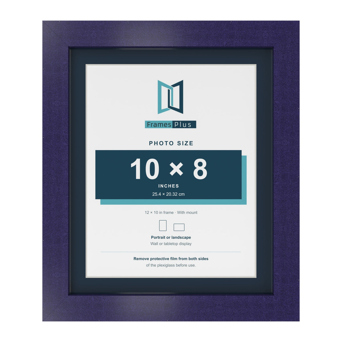 Purple 12 x 10 inch picture frame with a Pacific Blue mount for a 10 x 8 inch photo