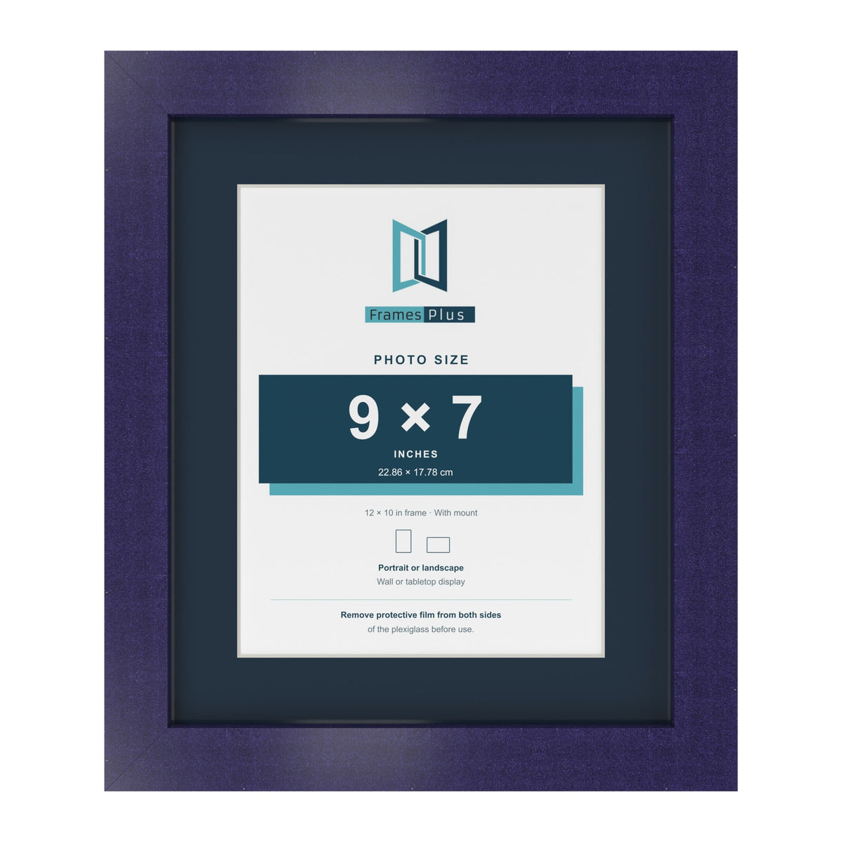 Purple 12 x 10 inch picture frame with a Pacific Blue mount for a 9 x 7 inch photo