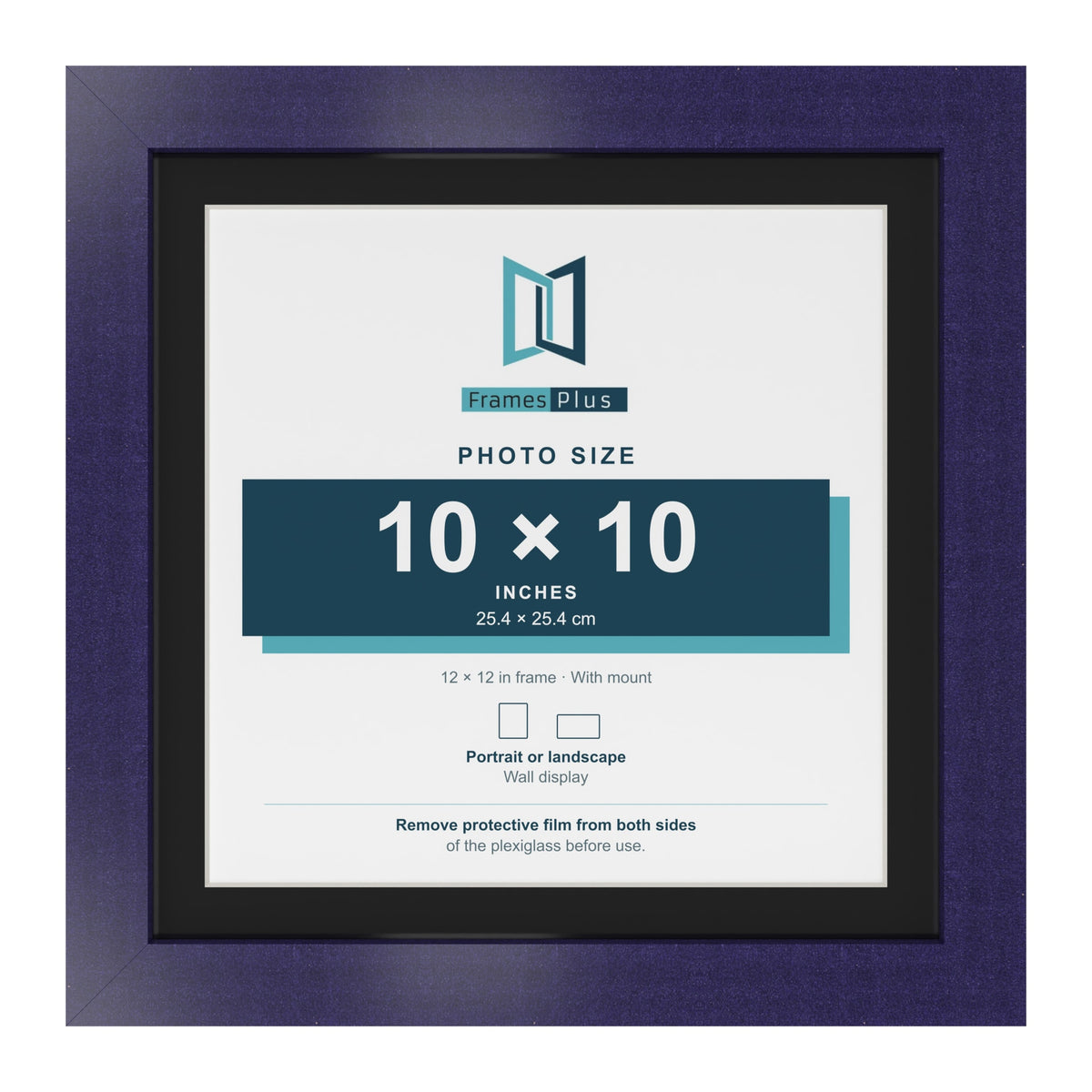 Purple 12 x 12 inch picture frame with a black mount for a 10 x 10 inch photo