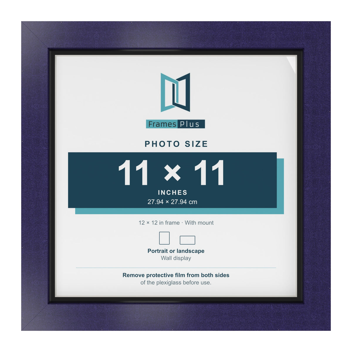 Purple 12 x 12 inch picture frame with a black mount for an 11 x 11 inch photo