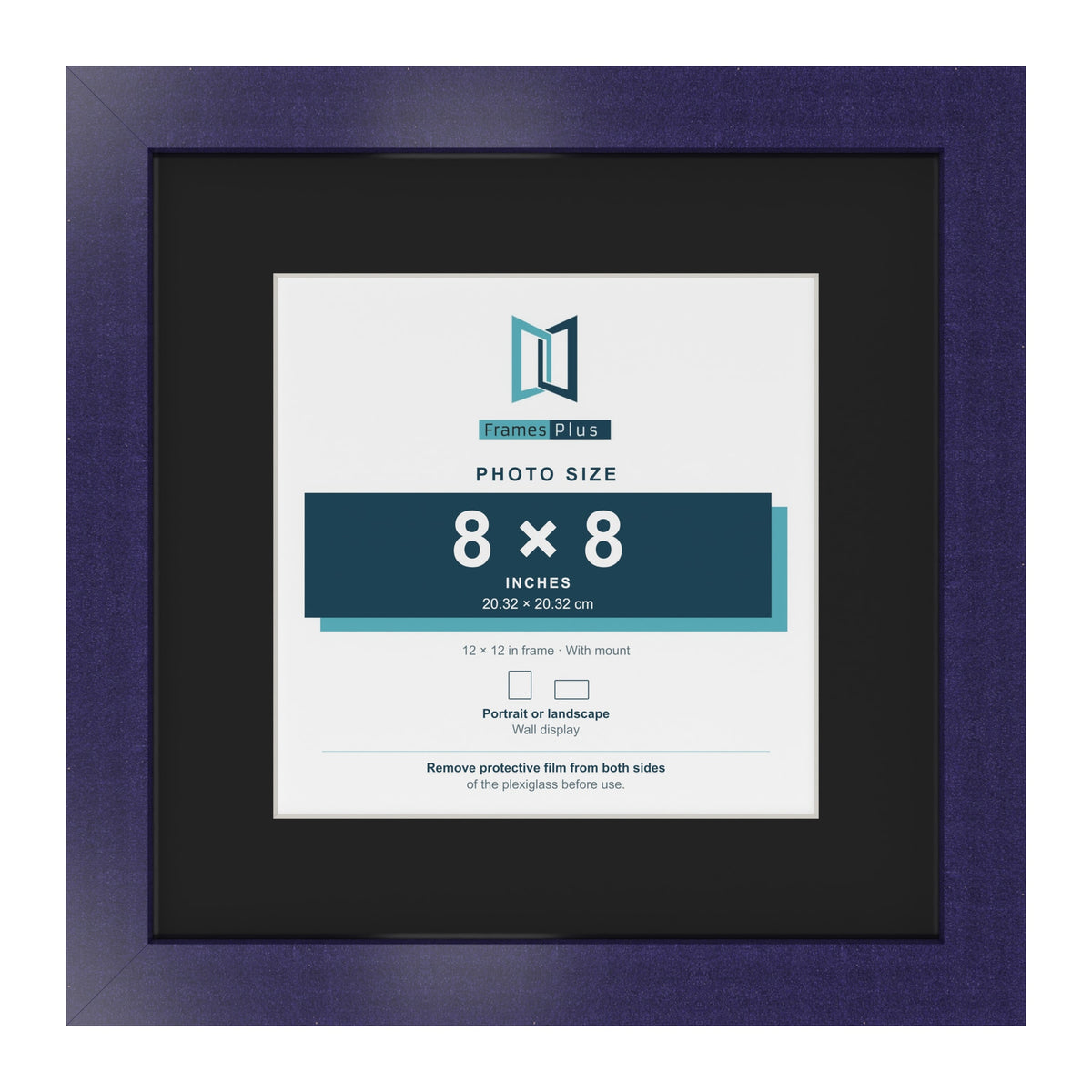 Purple 12 x 12 inch picture frame with a black mount for an 8 x 8 inch photo