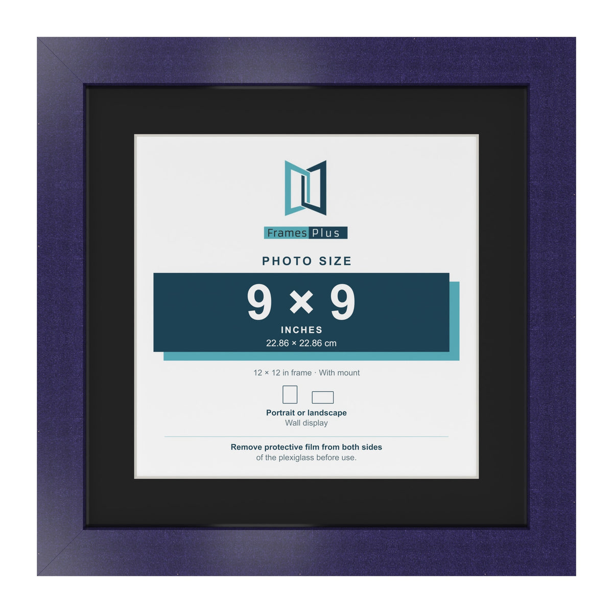 Purple 12 x 12 inch picture frame with a black mount for a 9 x 9 inch photo