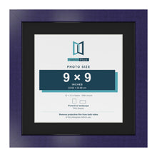 Purple 12 x 12 inch picture frame with a black mount for a 9 x 9 inch photo